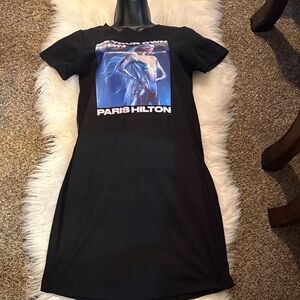 Paris Hilton Black Graphic Tee Dress with Blue/Purple Print